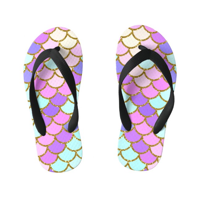 Multicolor Mermaid Scales Kid's Jandals (Footbed)