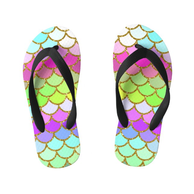 Multicolor Mermaid Scales Kid's Jandals (Footbed)