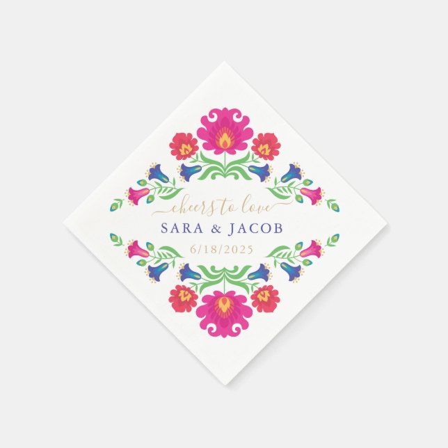Multicolor Mexican Floral Cocktail Napkin (Corner)