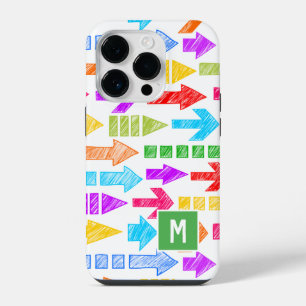Multicolor Modern Geometric Arrow Pattern Monogram iPhone 14 Pro Case