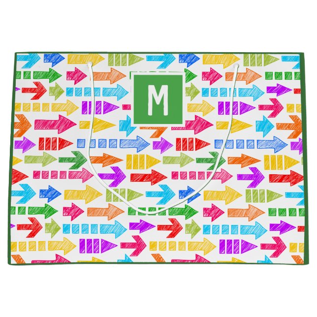 Multicolor Modern Geometric Arrow Pattern Monogram Large Gift Bag (Front)