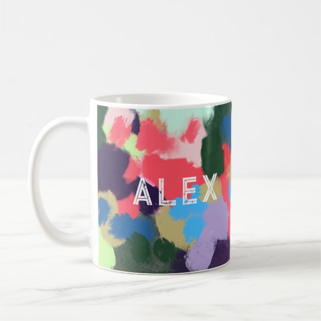 Multicolor Modern Personalised Name Blue Green Coffee Mug (Left)
