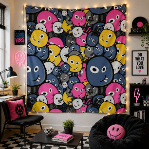 Multicolor monsters tapestry