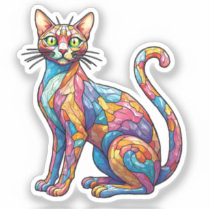 Multicolor Mosaic funny Cat 756