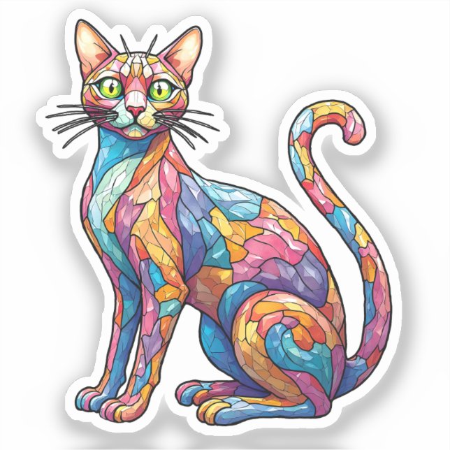 Multicolor Mosaic funny Cat 756 (Front)