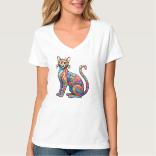 Multicolor Mosaic funny Cat 756 T-Shirt