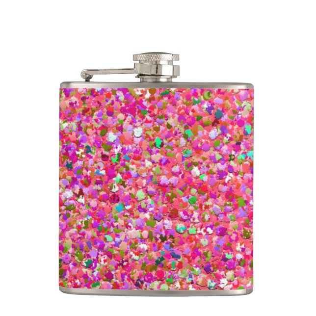 Multicolor Mosaic Modern Grit Glitter #4 Hip Flask (Front)