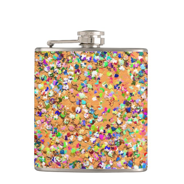 Multicolor Mosaic Modern Grit Glitter #9 Hip Flask (Front)