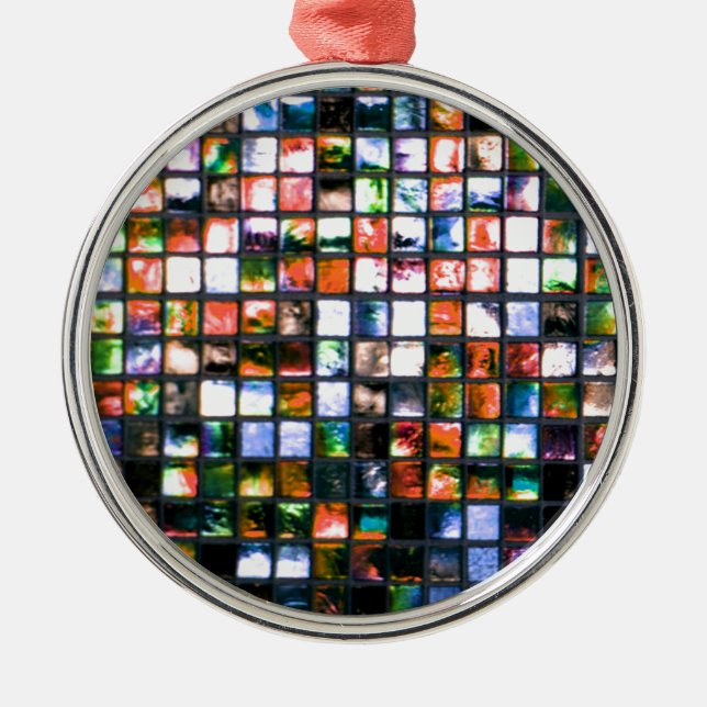Multicolor Mosaic Squares Christmas Ornament (Front)