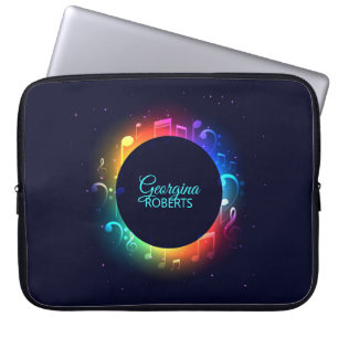 Multicolor Music Notes and Custom Name Laptop Sleeve