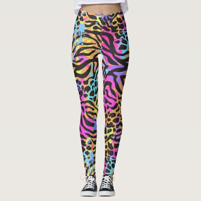 Multicolor Neon Zebra Leopard Leggings & Yoga Pant (Front)