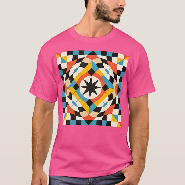 Multicolor Optical Illusion Circular Shape With St T-Shirt (Front)