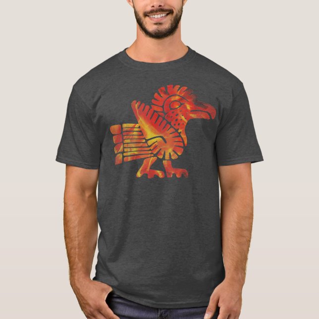 Multicolor Orange Aztec Bird Design T-Shirt (Front)