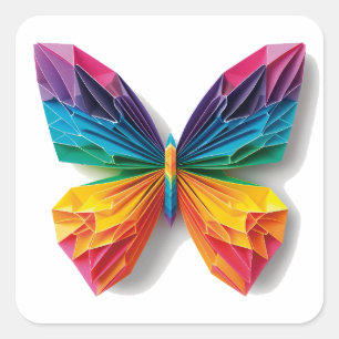 Multicolor origami butterfly square sticker