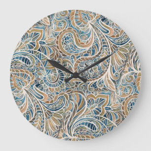 Multicolor Paisley Hand-Drawn Print Large Clock