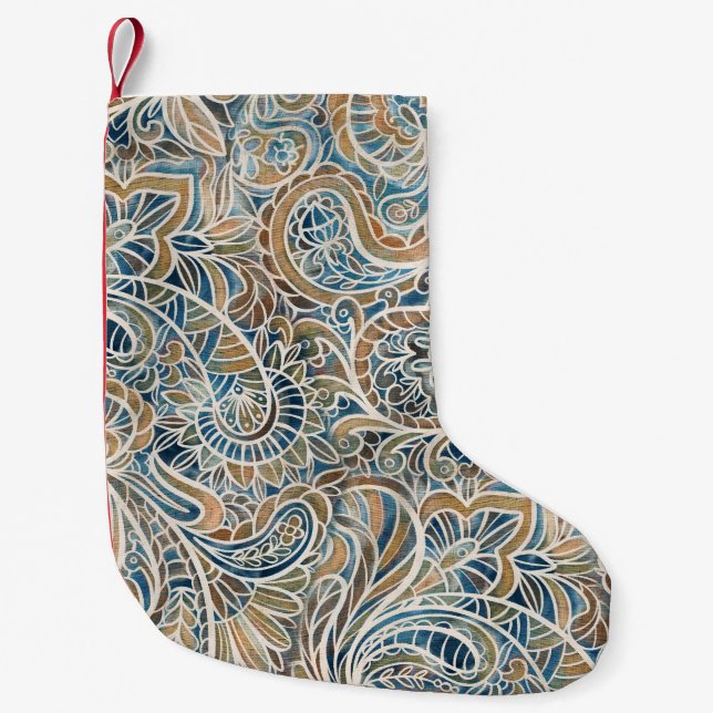 Multicolor Paisley Hand-Drawn Print Small Christmas Stocking (Front)