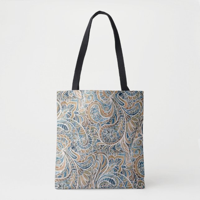 Multicolor Paisley Hand-Drawn Print Tote Bag (Front)