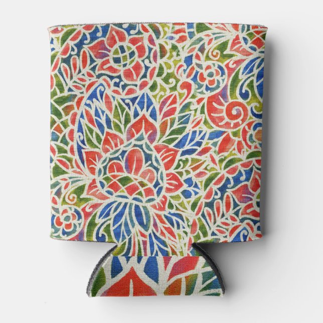 Multicolor Paisley Print Batik Pattern Can Cooler (Front)