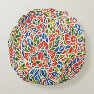 Multicolor Paisley Print Batik Pattern Round Cushion