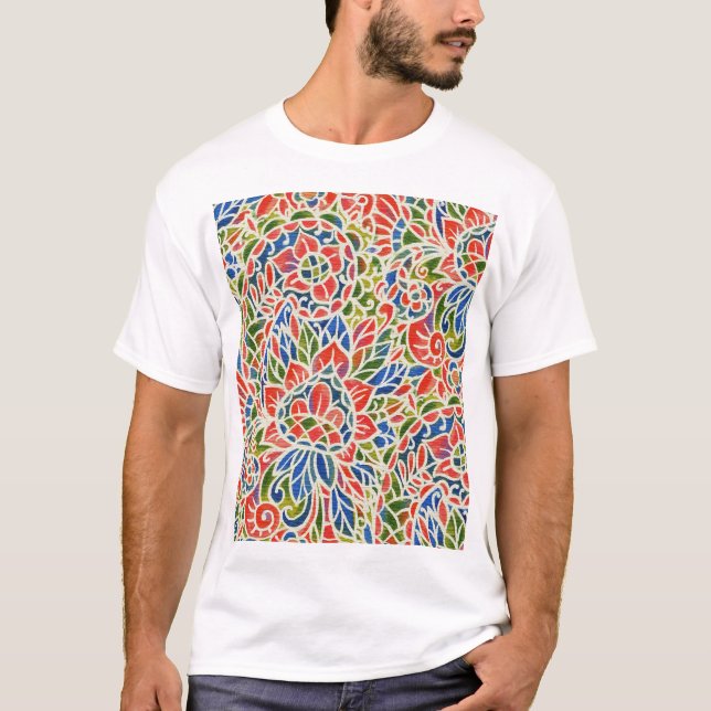 Multicolor Paisley Print Batik Pattern T-Shirt (Front)