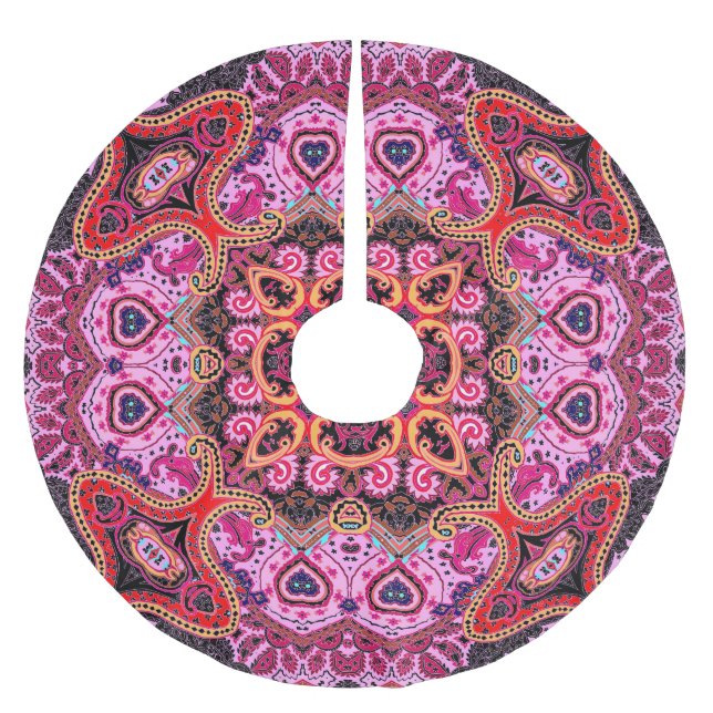 Multicolor paisley, scarf print design brushed polyester tree skirt (Front)