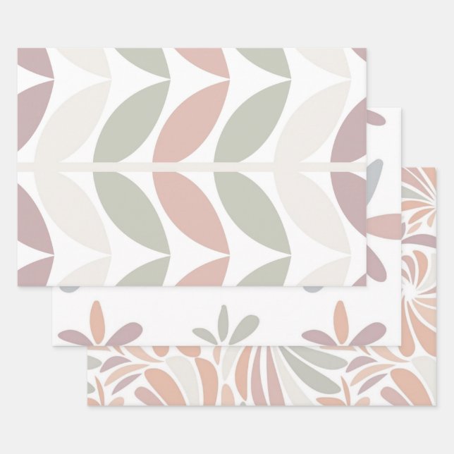 Multicolor Pastel Abstract Floral Botanical Wrapping Paper Sheet (Set)