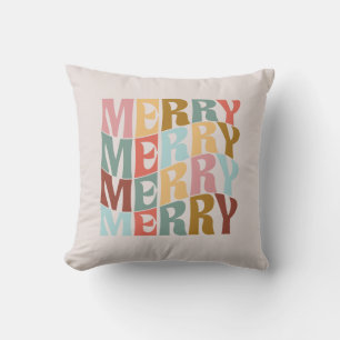 Multicolor Pastel Retro Wave Boho Xmas Merry Cushion