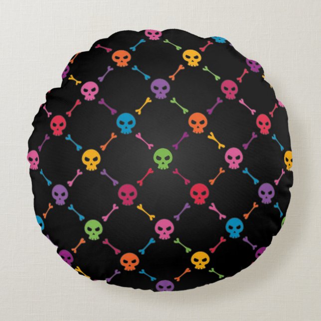 Multicolor pattern with skulls round cushion (Front)