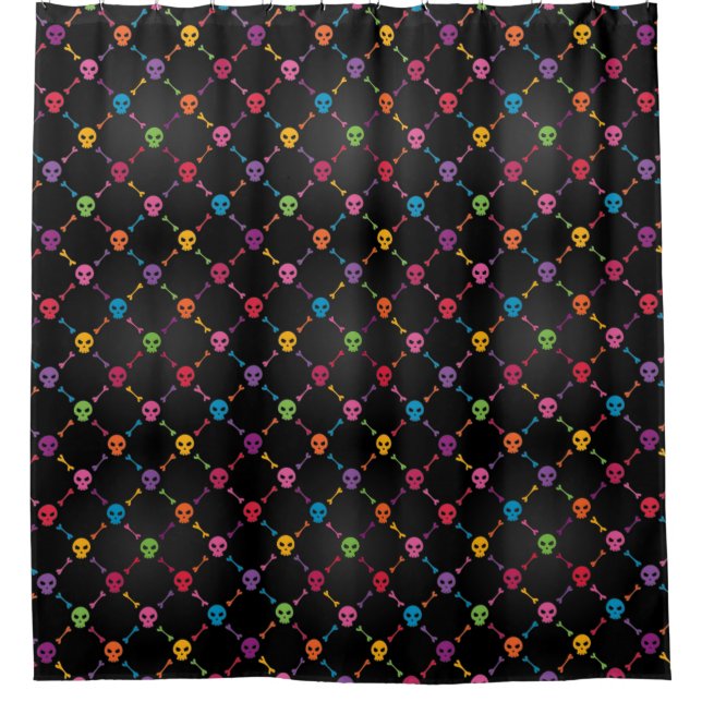 Multicolor pattern with skulls shower curtain (Front)
