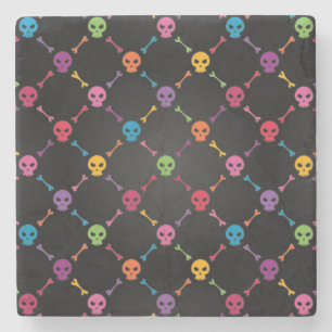 Multicolor pattern with skulls stone coaster