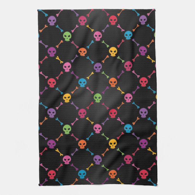 Multicolor pattern with skulls tea towel (Vertical)