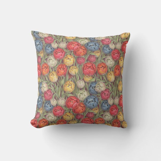 Multicolor Pencil drawn Tulips Cushion (Front)