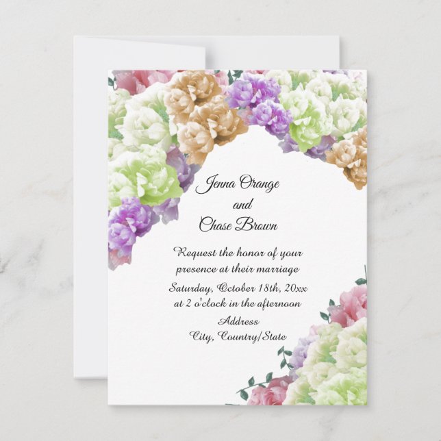 Multicolor Peonies Wedding Invitation (Front)