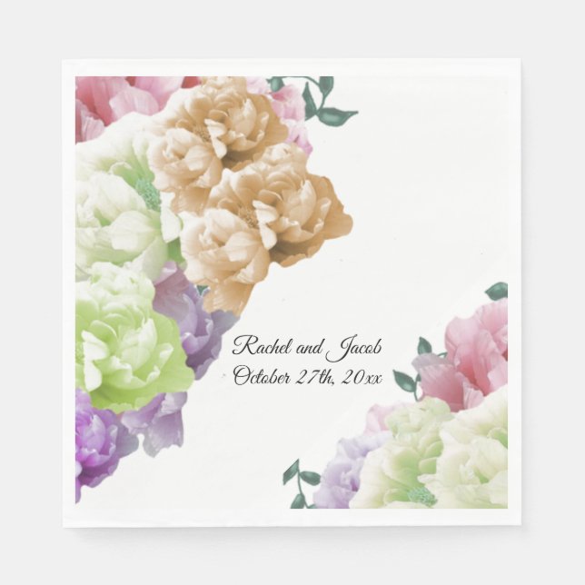 Multicolor Peonies Wedding Paper Napkins (Front)