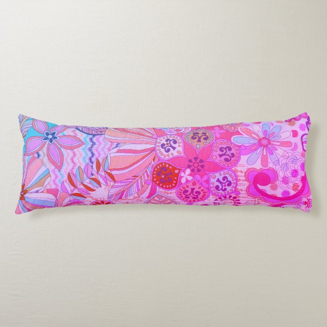 Multicolor Pink Floral Print Body Pillow (Front)