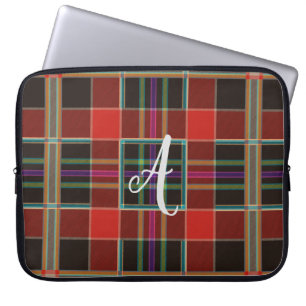 Multicolor Plaid (Tartan) Monogram, Name Custom Laptop Sleeve
