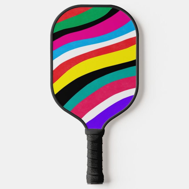 Multicolor Psychedelic Wavy Stripes Pickleball Paddle (Front)