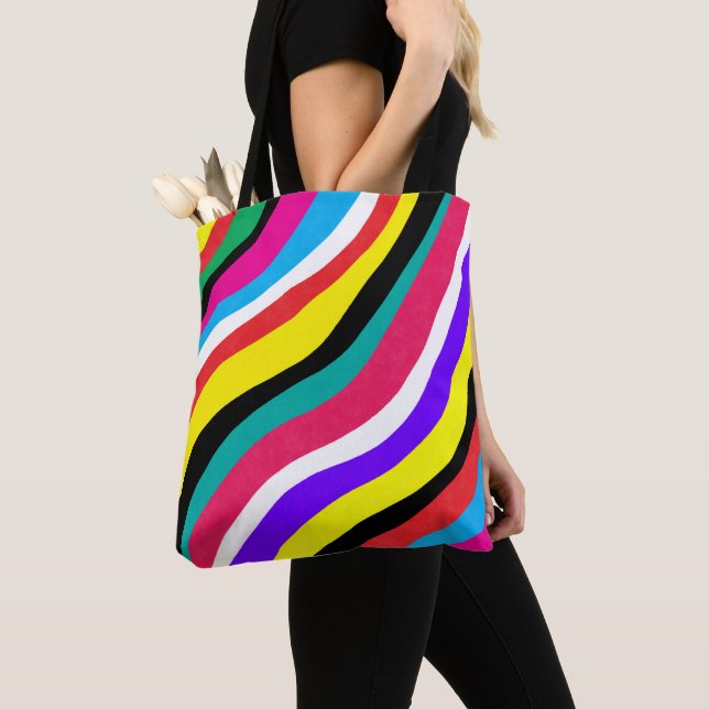 Multicolor Psychedelic Wavy Stripes Tote Bag (Close Up)