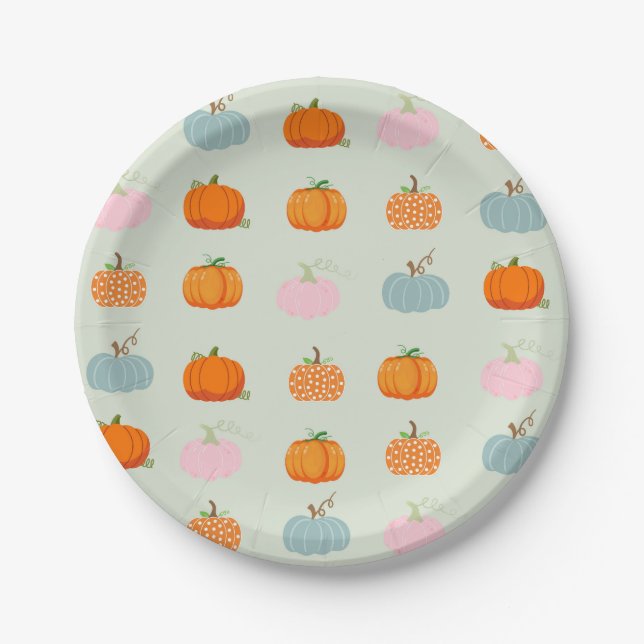 Multicolor Pumpkins Pattern Paper Plate (Front)