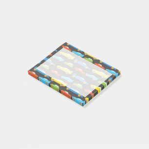 Multicolor Race Cars on Black Post-it Notes