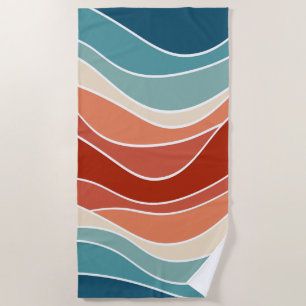 Multicolor retro style waves beach towel