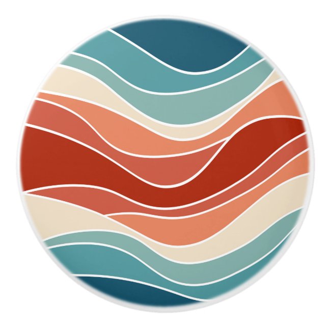 Multicolor retro style waves ceramic knob (Front)