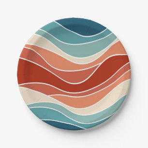 Multicolor retro style waves paper plate