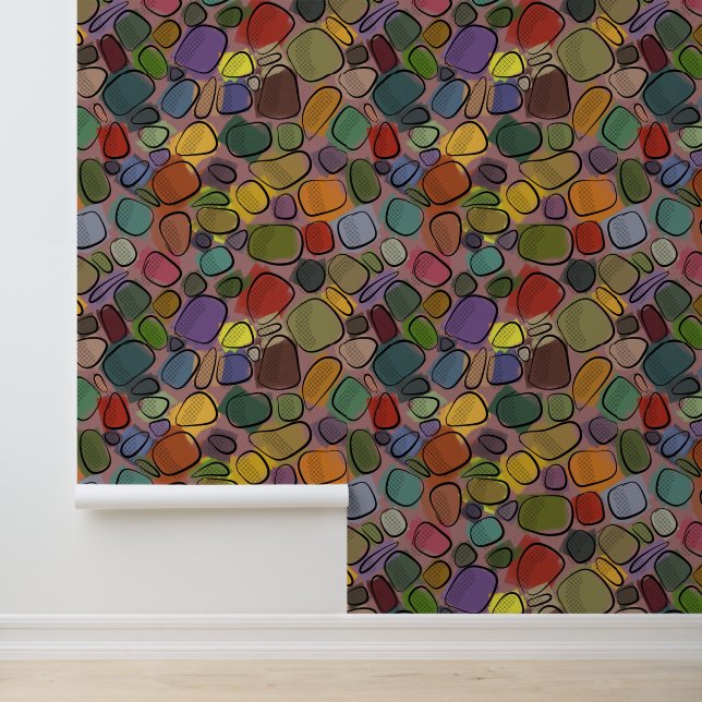 Multicolor Rocks Mid Century Modern Style  Wallpaper (Application)