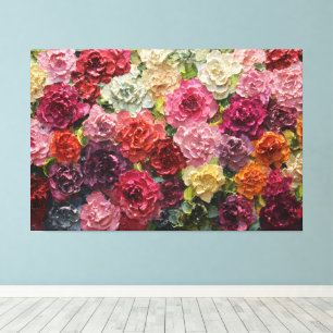 Multicolor Rose Bouquet with Green Leaves Canvas Print