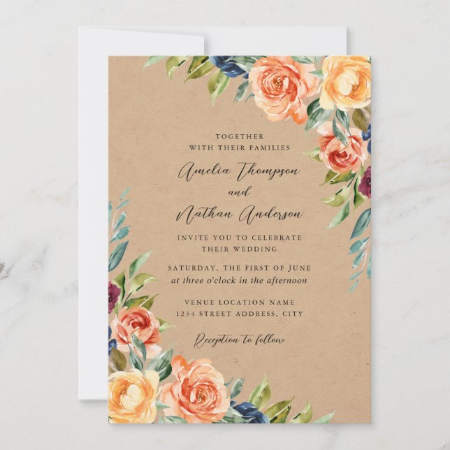 Multicolor Rustic Botanical Floral Wedding Invitation (Front)
