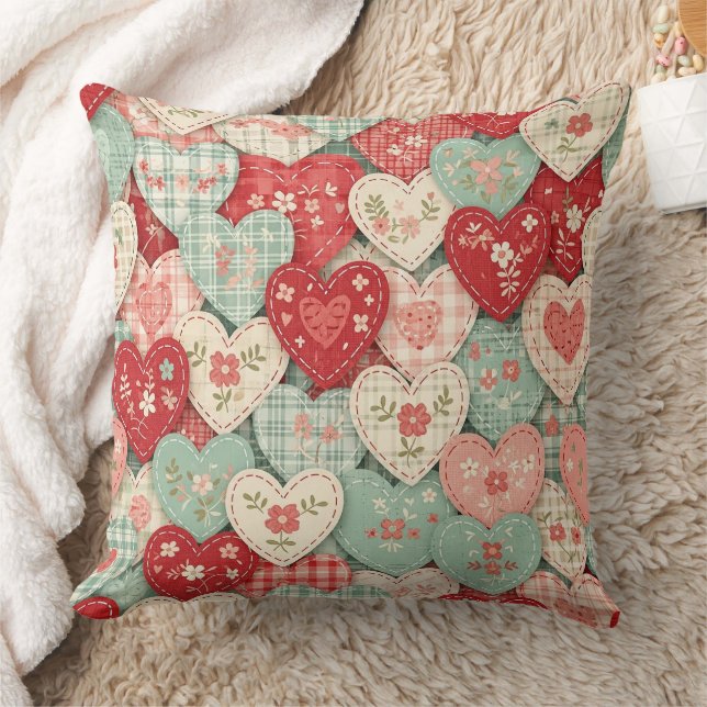 Multicolor Rustic Heart Quilt Block Cushion (Blanket)