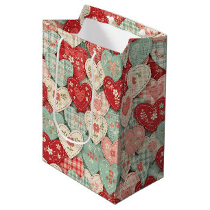 Multicolor Rustic Heart Quilt Block Medium Gift Bag