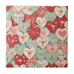 Multicolor Rustic Heart Quilt Block Tile