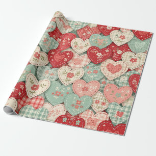 Multicolor Rustic Heart Quilt Block Wrapping Paper